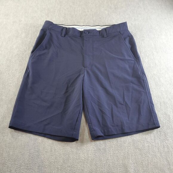 FJ Footjoy Golf Chino Shorts Men's 34W Navy Blue Flat Front Embroidered Logo - Picture 1 of 10